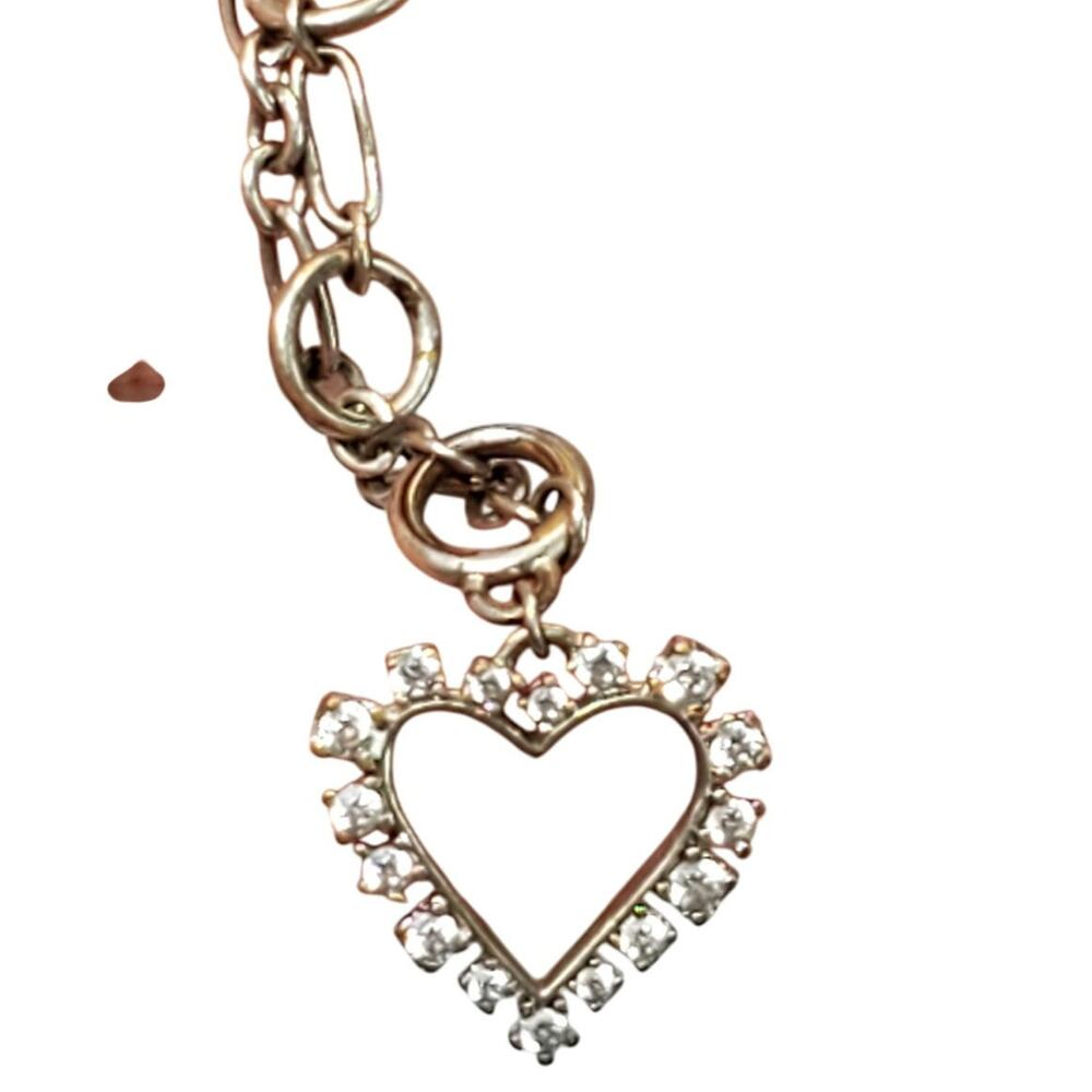 KS Chain Bracelet Heart Dangle Charm 8" Signed Vtg